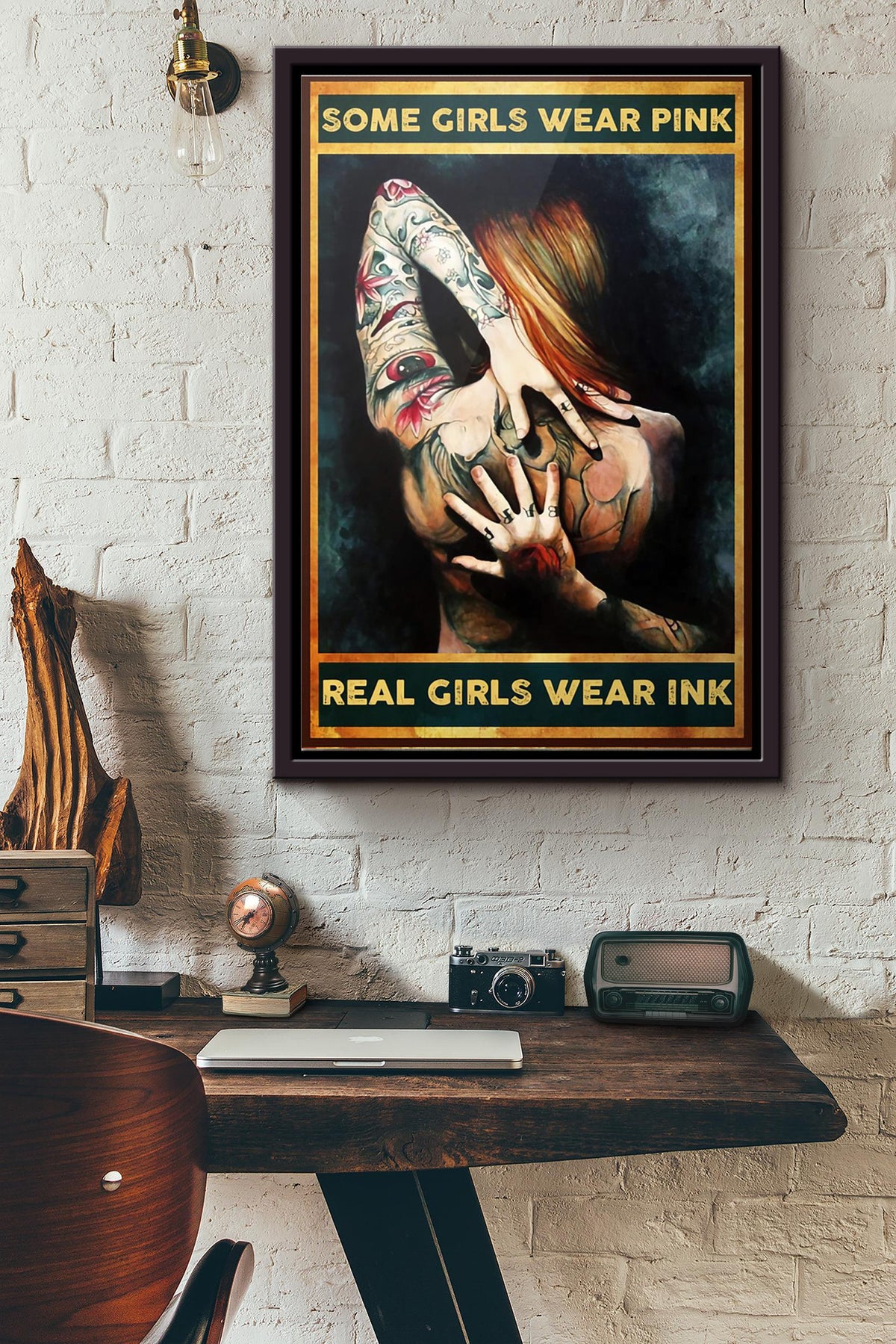 Tattooed Girl Some Girls Wear Pink Real Girls Wear Ink Poster Framed Matte Canvas