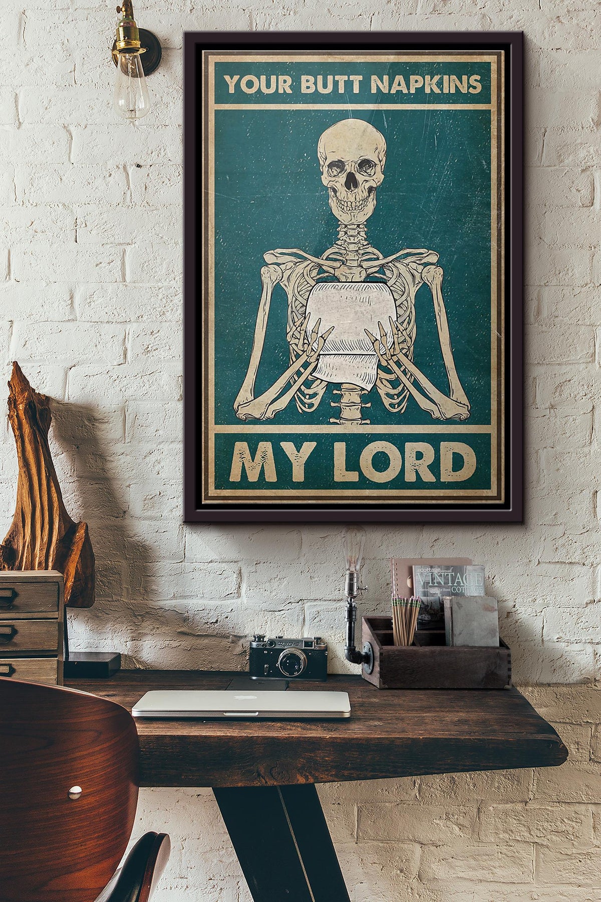 Skull Your Butt Napkins My Lord Poster Framed Matte Canvas