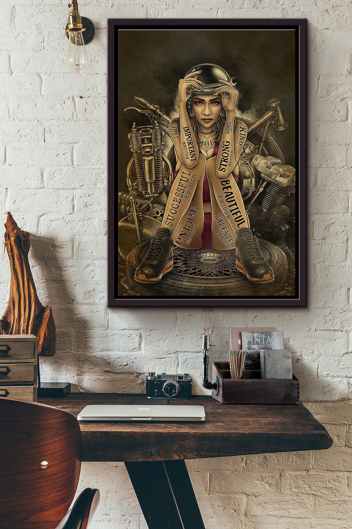 Biker Girl She Is Important Strong Successful Beautiful Enough Poster Framed Matte Canvas