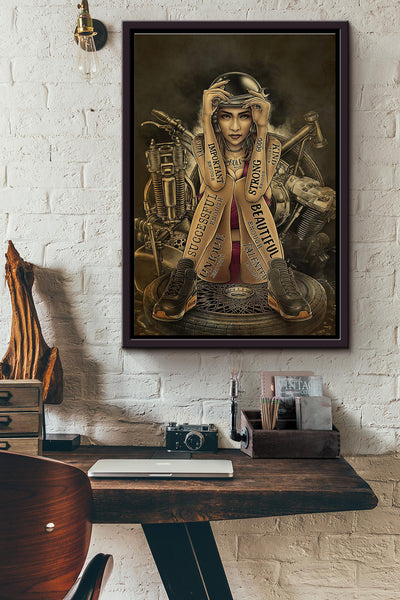 Biker Girl She Is Important Strong Successful Beautiful Enough Poster Framed Matte Canvas