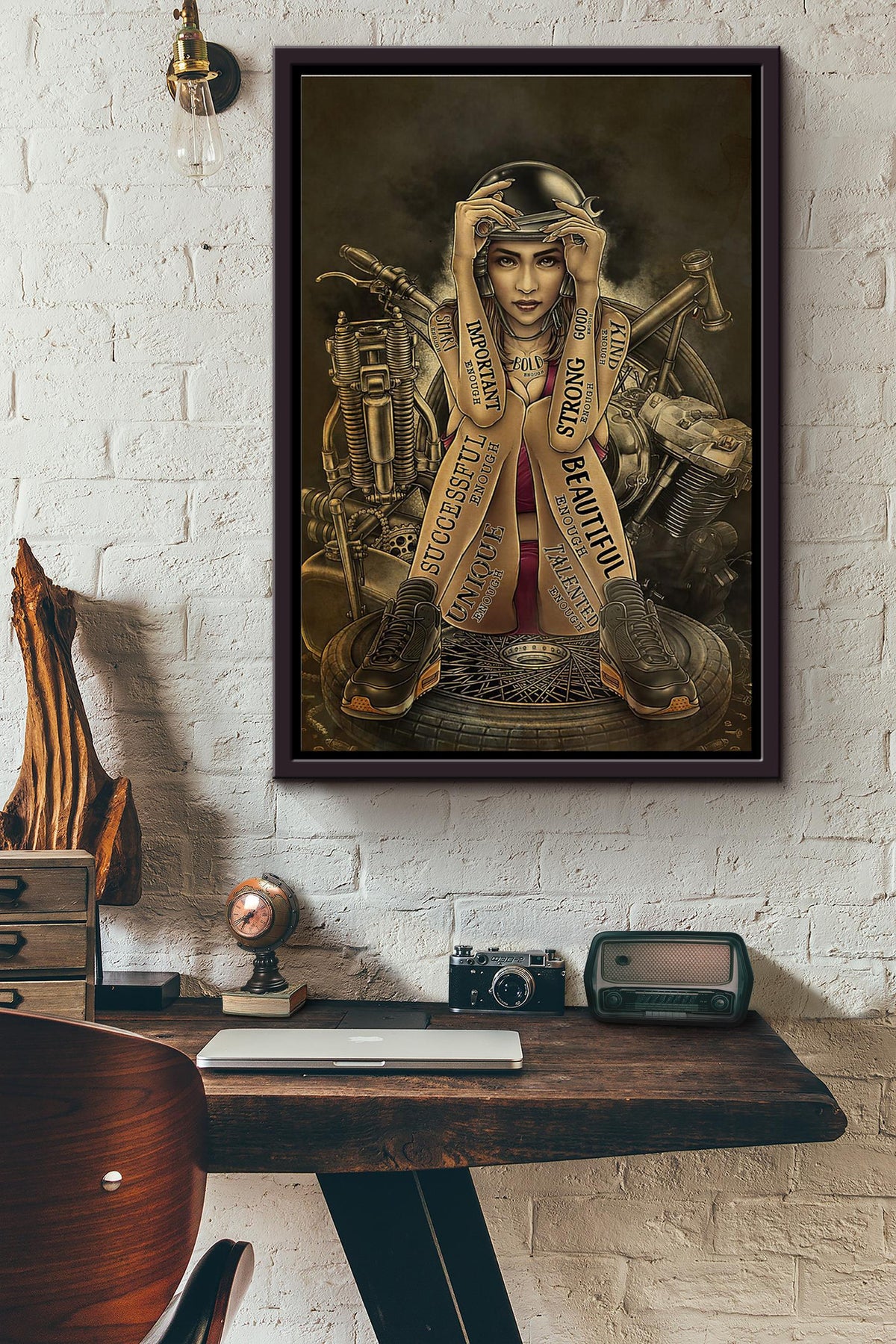 Biker Girl She Is Important Strong Successful Beautiful Enough Poster Framed Matte Canvas