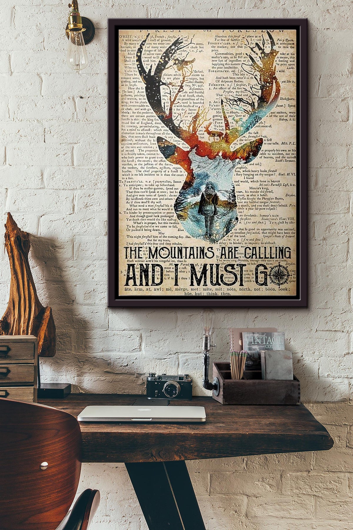 Deer The Moutains Are Calling And I Must Go Poster Framed Matte Canvas