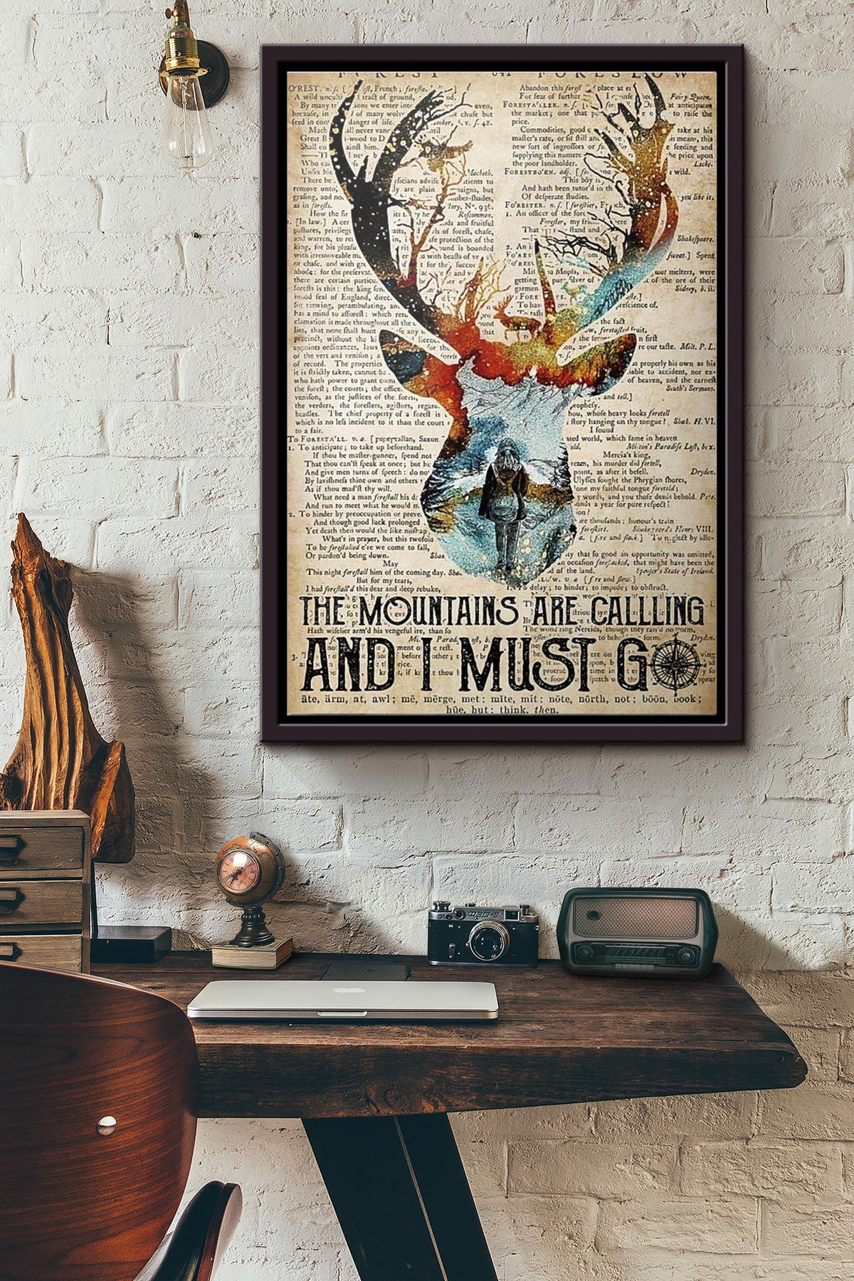 Deer The Moutains Are Calling And I Must Go Poster Framed Matte Canvas