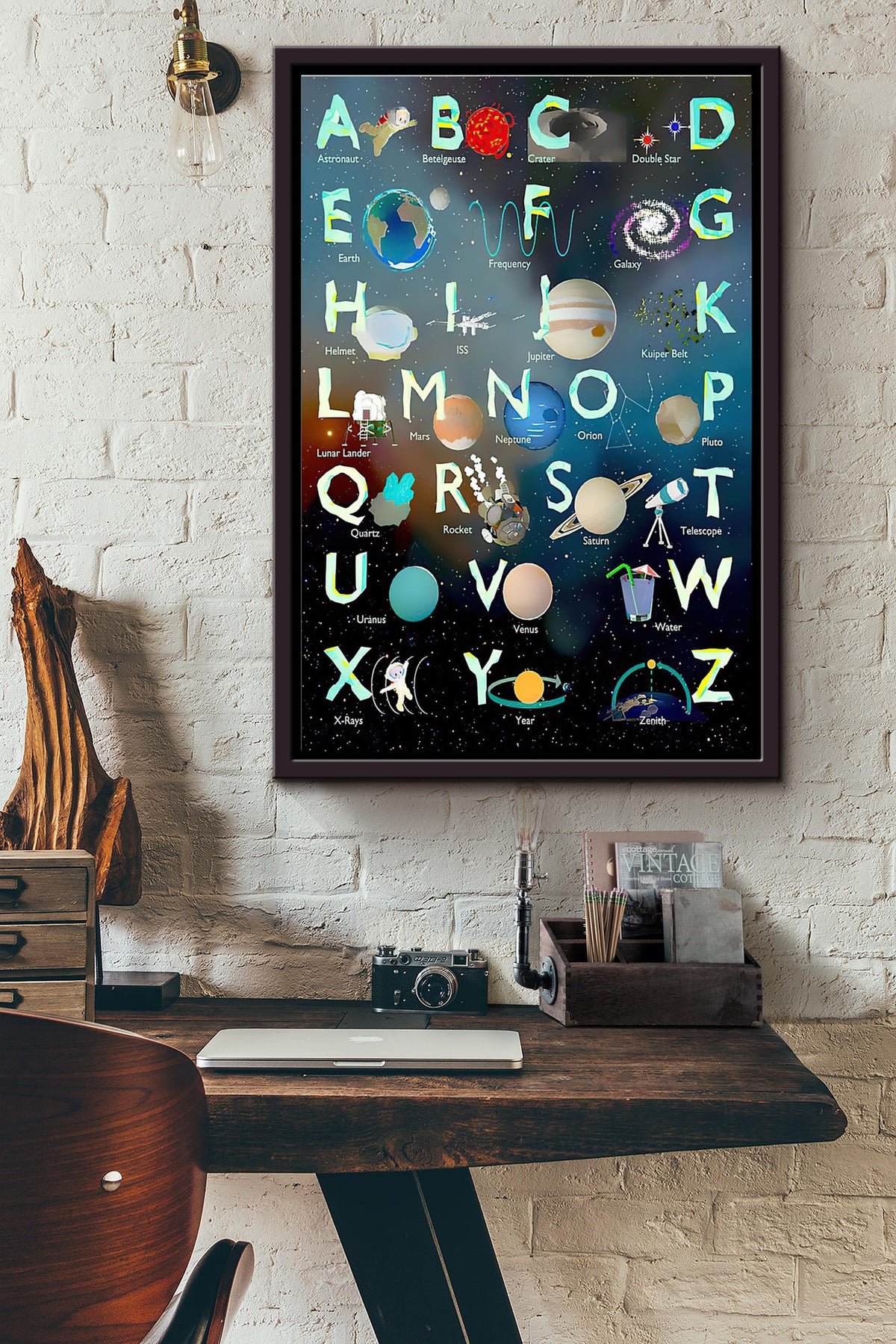 Science Space Alphabet Poster Framed Matte Canvas