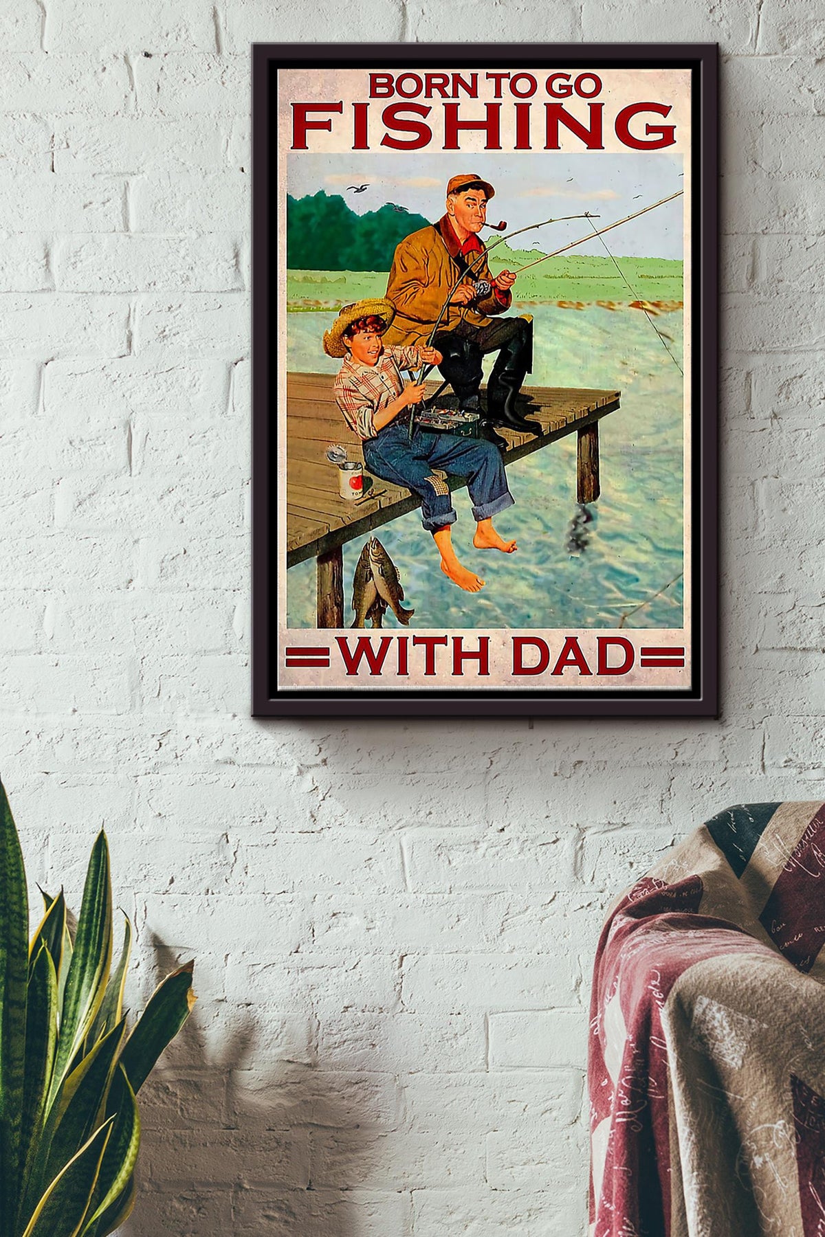 Fishing - Born To Go Fishing With Dad Framed Matte Canvas