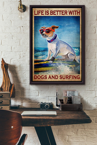 Life Is Better With Labrador And Surfing Poster Framed Matte Canvas