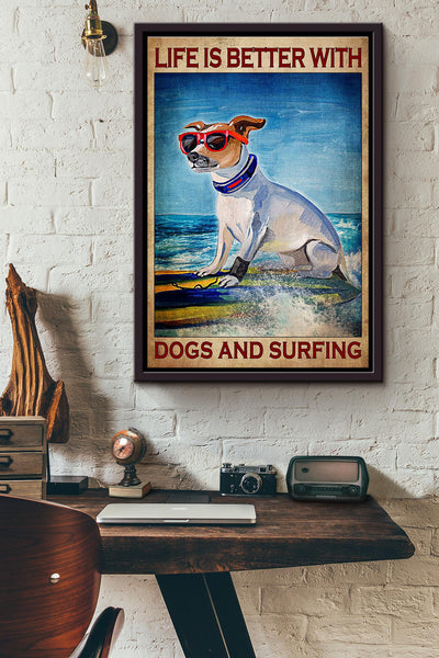 Life Is Better With Labrador And Surfing Poster Framed Matte Canvas