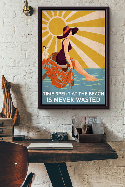 Sunburst Dog Time Spent At The Beach Is Never Waster Poster Framed Matte Canvas