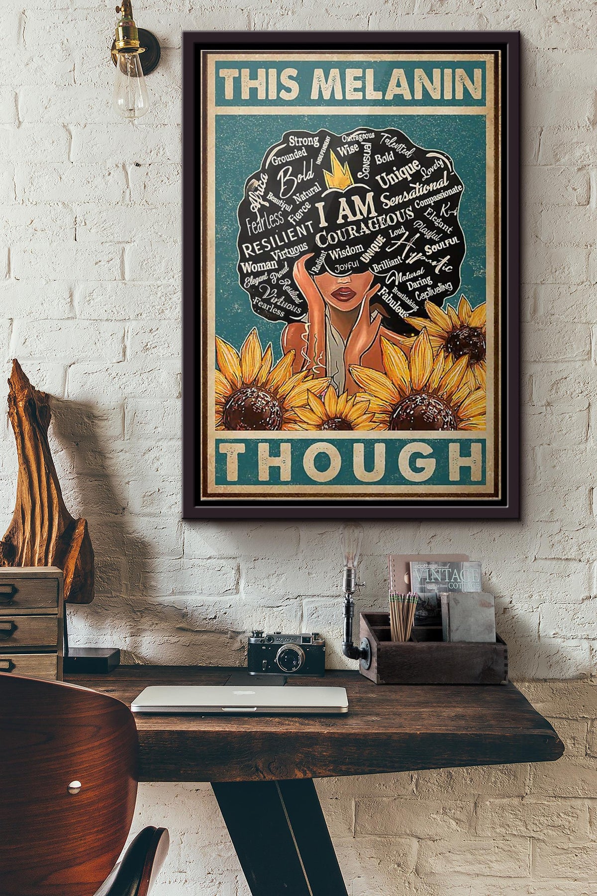 Sunflower This Melanin Though Poster Framed Matte Canvas
