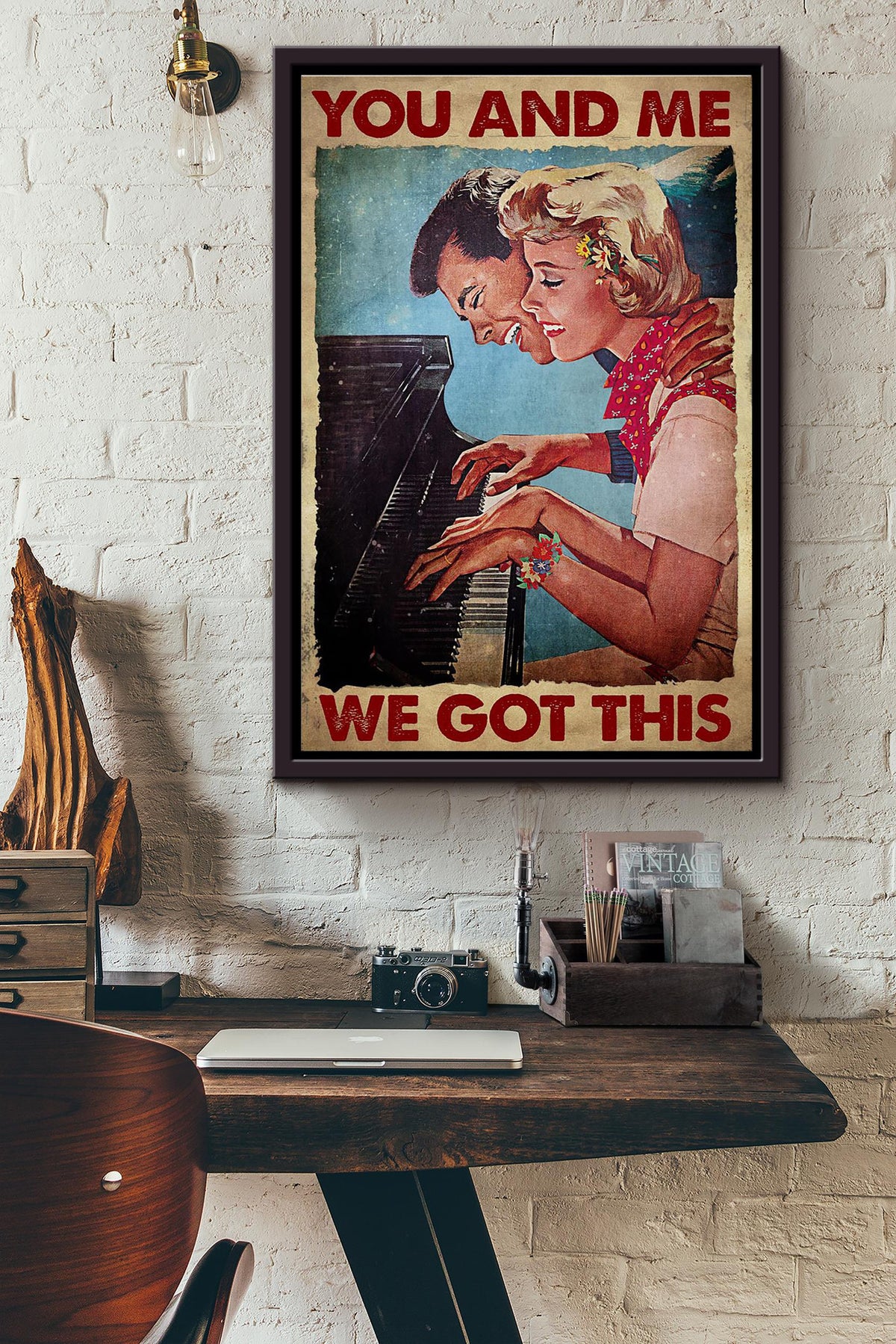 You And Me Playing Music And We Got This Vintage Poster Framed Matte Canvas