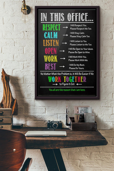 In This Office Respect Calm Listen Poster Framed Matte Canvas