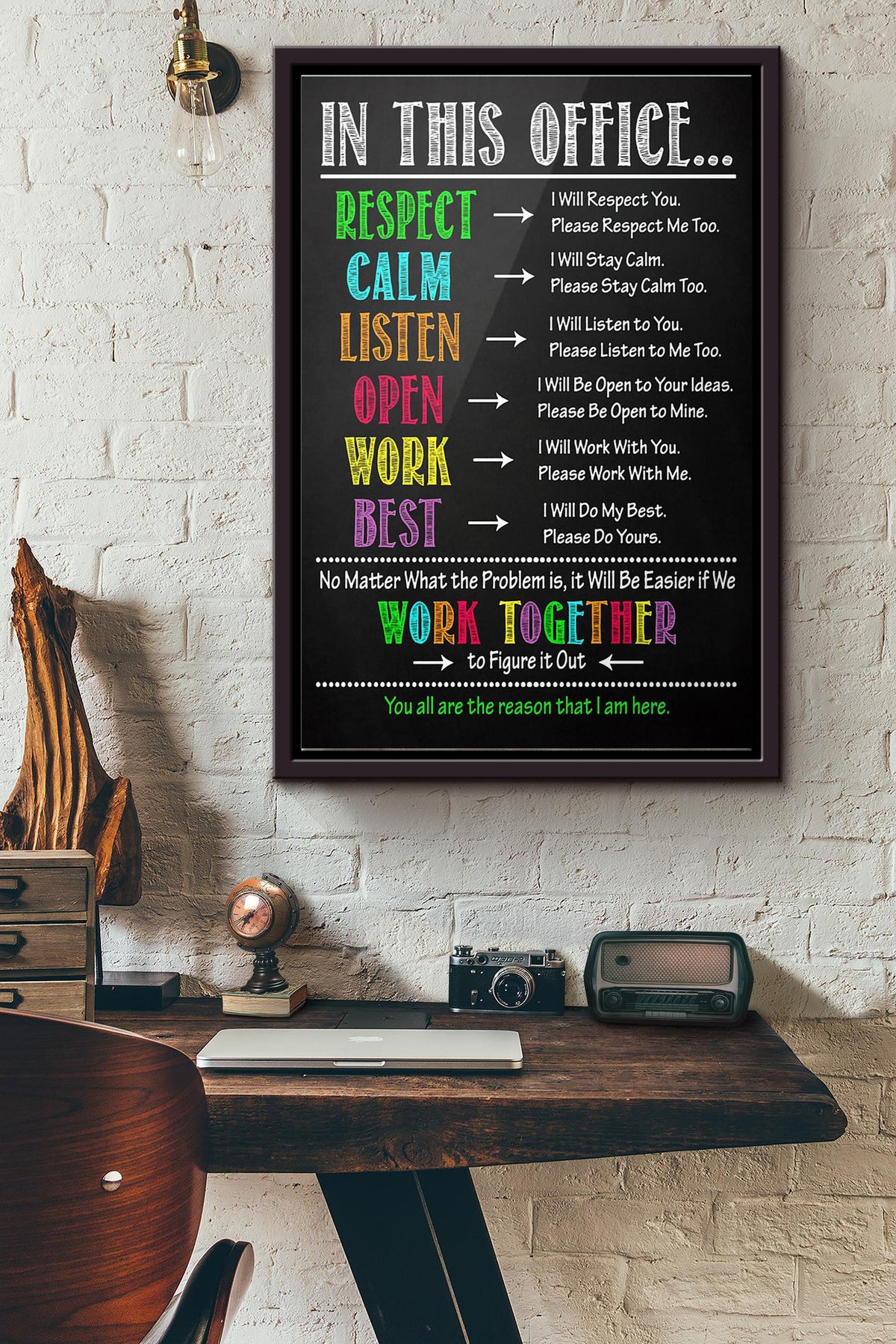 In This Office Respect Calm Listen Poster Framed Matte Canvas