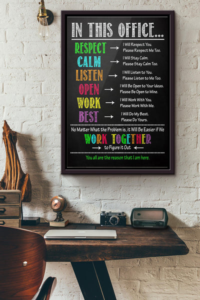 In This Office Respect Calm Listen Poster Framed Matte Canvas