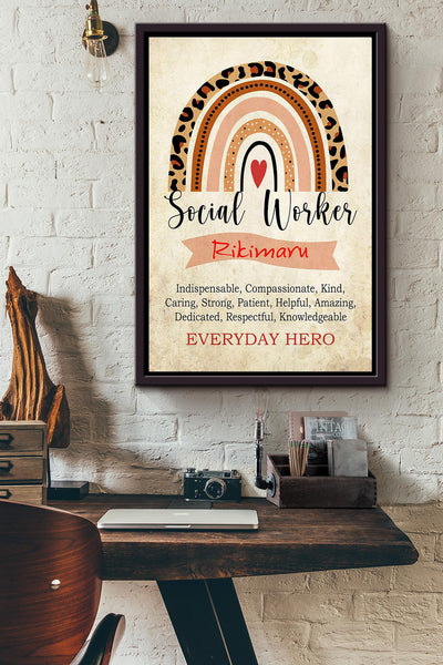 Everyday Hero Social Worker Rainbow Poster Framed Matte Canvas
