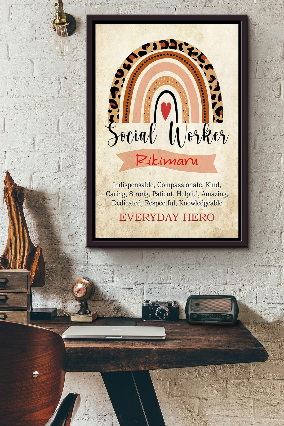 Everyday Hero Social Worker Rainbow Poster Framed Matte Canvas