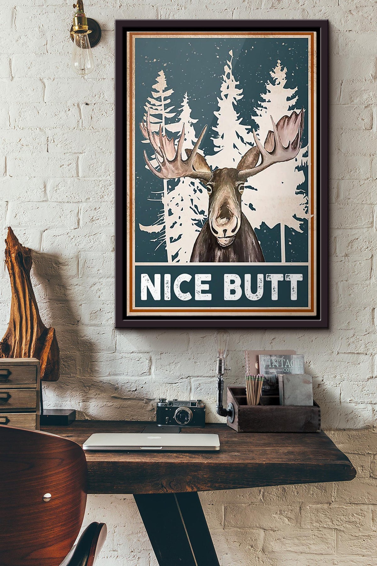 Moose Nice Butt Poster Framed Matte Canvas
