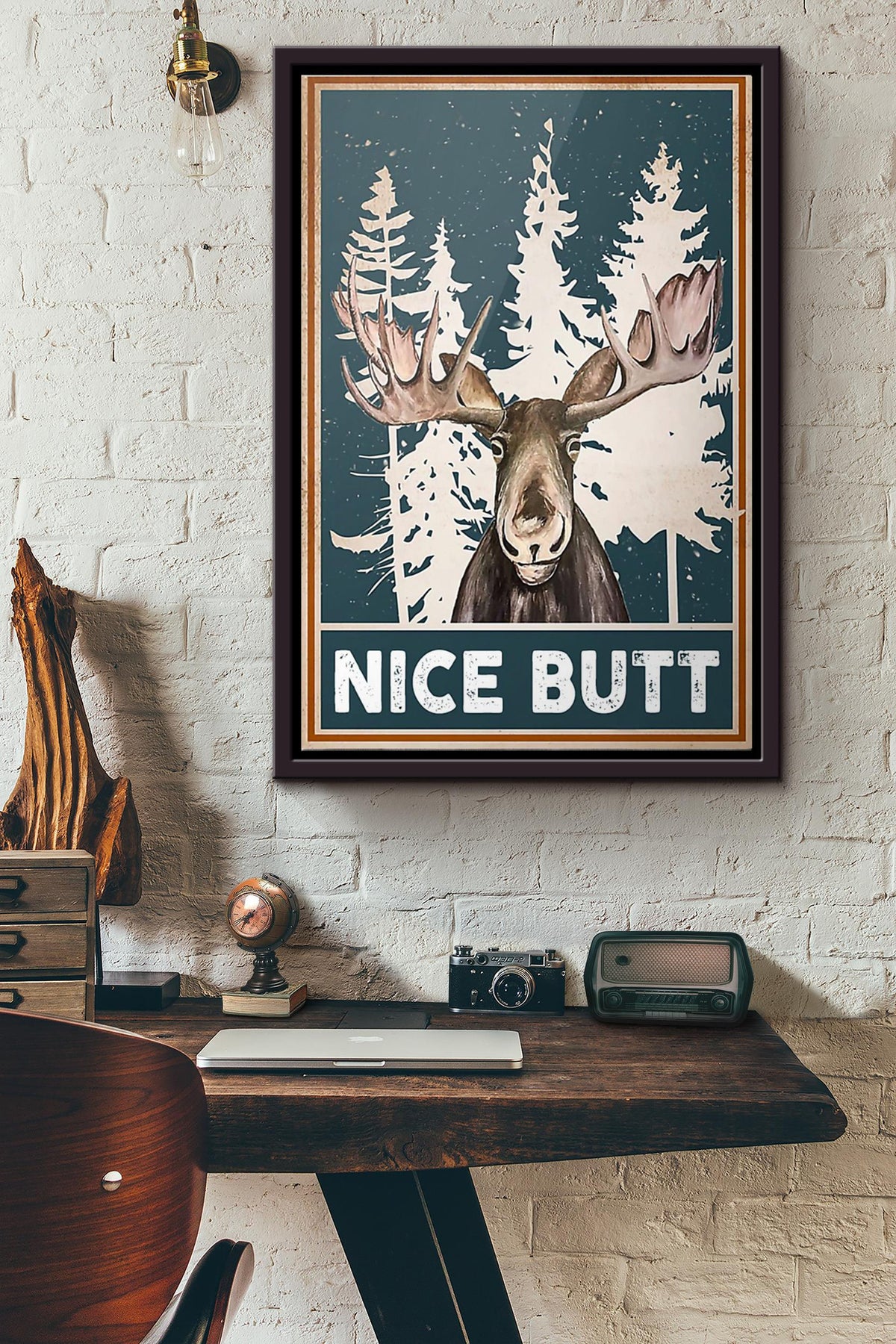Moose Nice Butt Poster Framed Matte Canvas