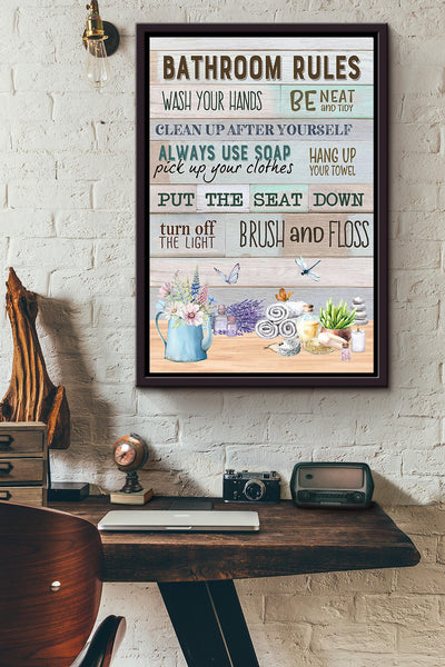 Bathroom Rules Brush And Floss Poster Framed Matte Canvas