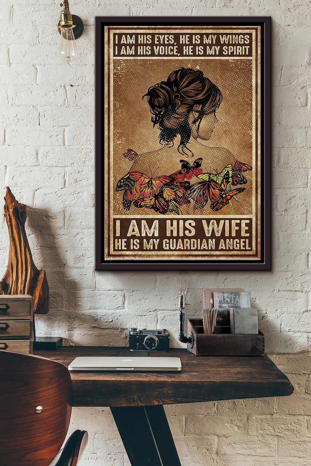 Butterfly He Is My Guardian Angel Framed Matte Canvas