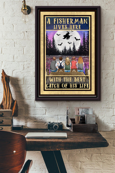 Fishing - A Fisherman Lives Here Framed Matte Canvas