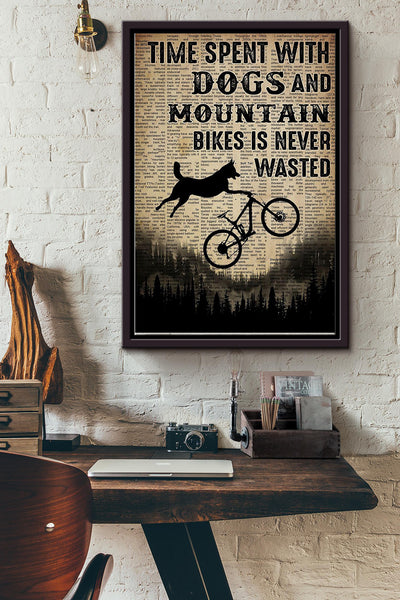 Cycling Time Spent With Dogs And Mountain Bikes Framed Matte Canvas