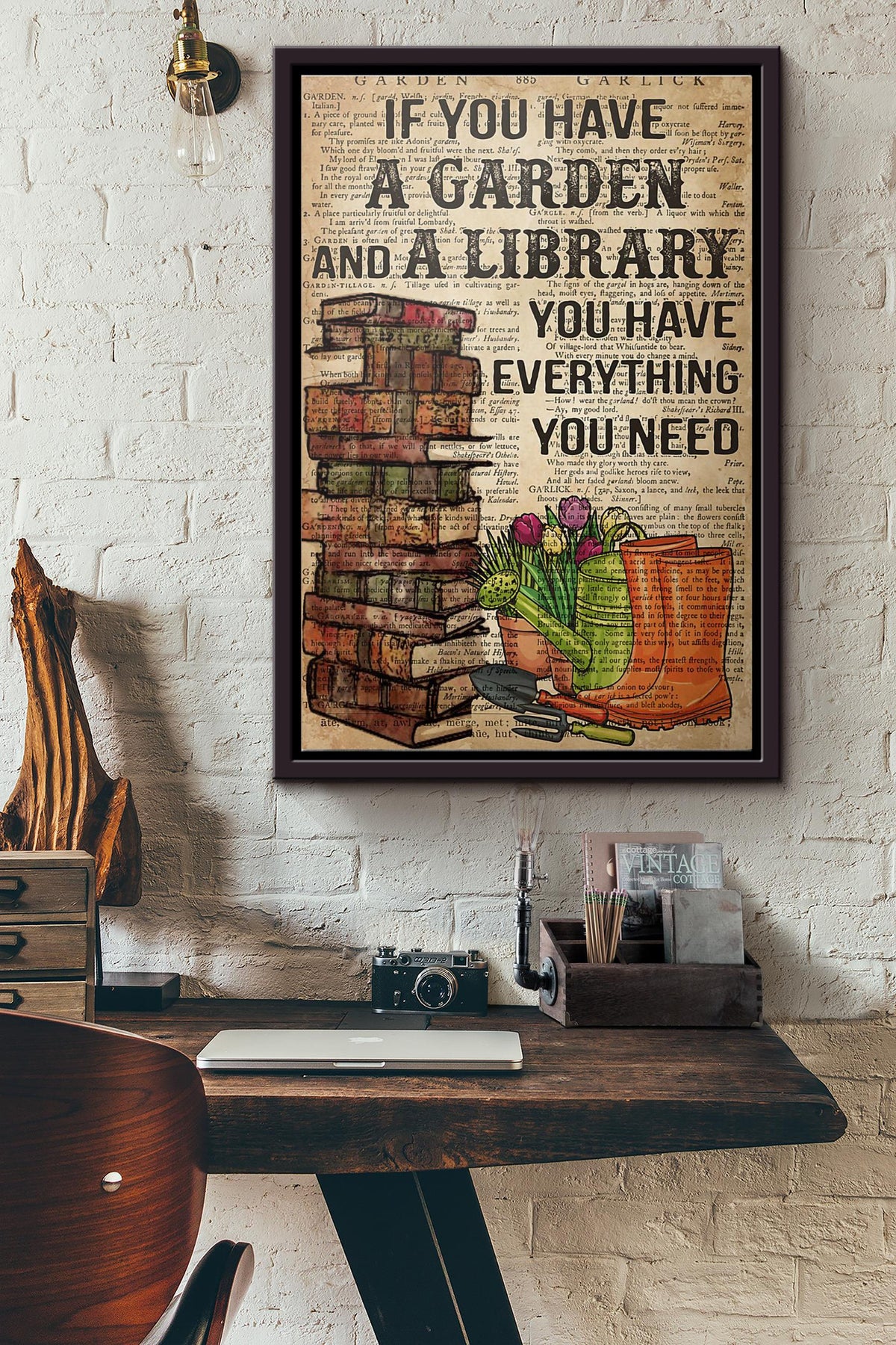 If You Have A Garden And Library You Have Everything You Need Poster Framed Matte Canvas