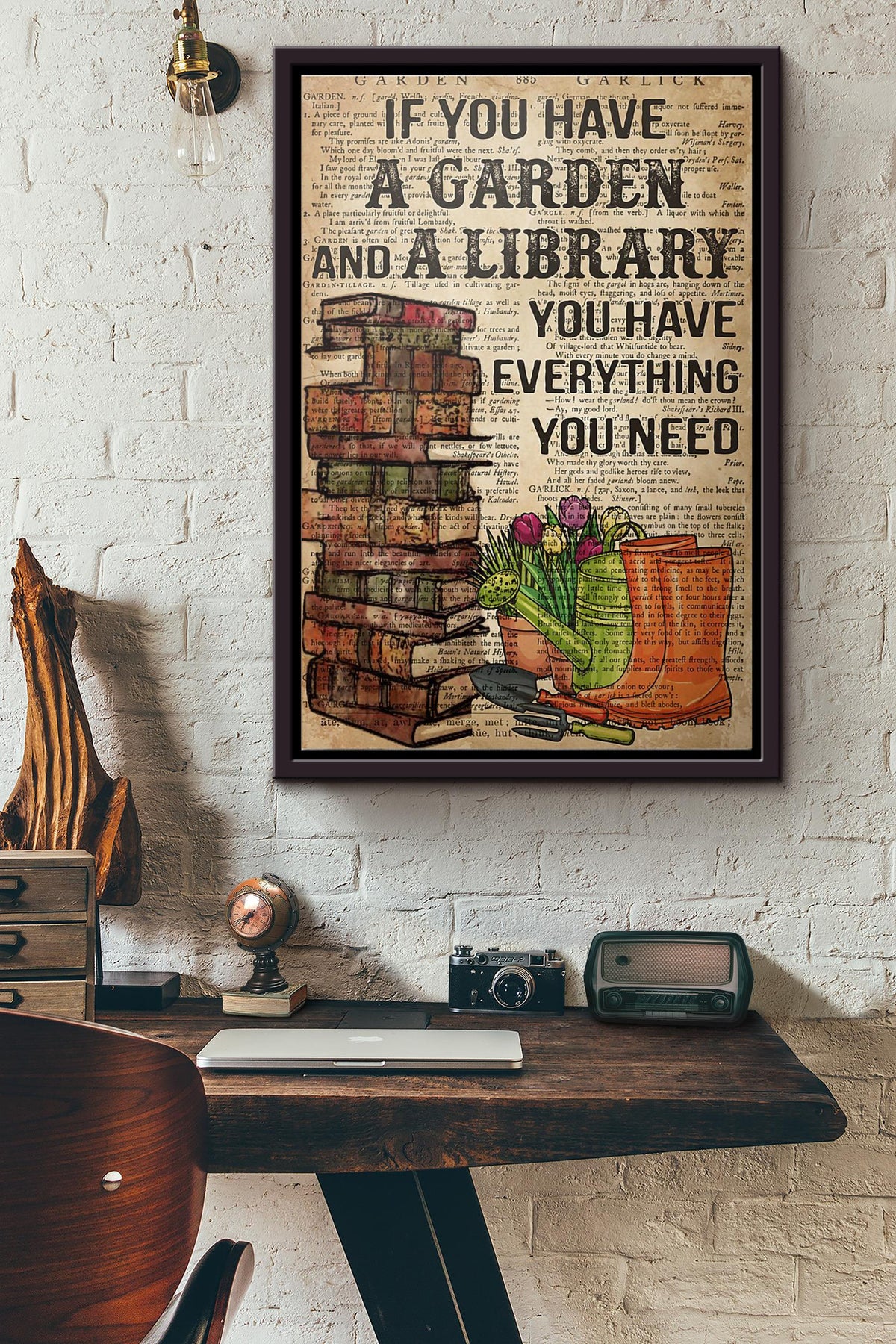 If You Have A Garden And Library You Have Everything You Need Poster Framed Matte Canvas