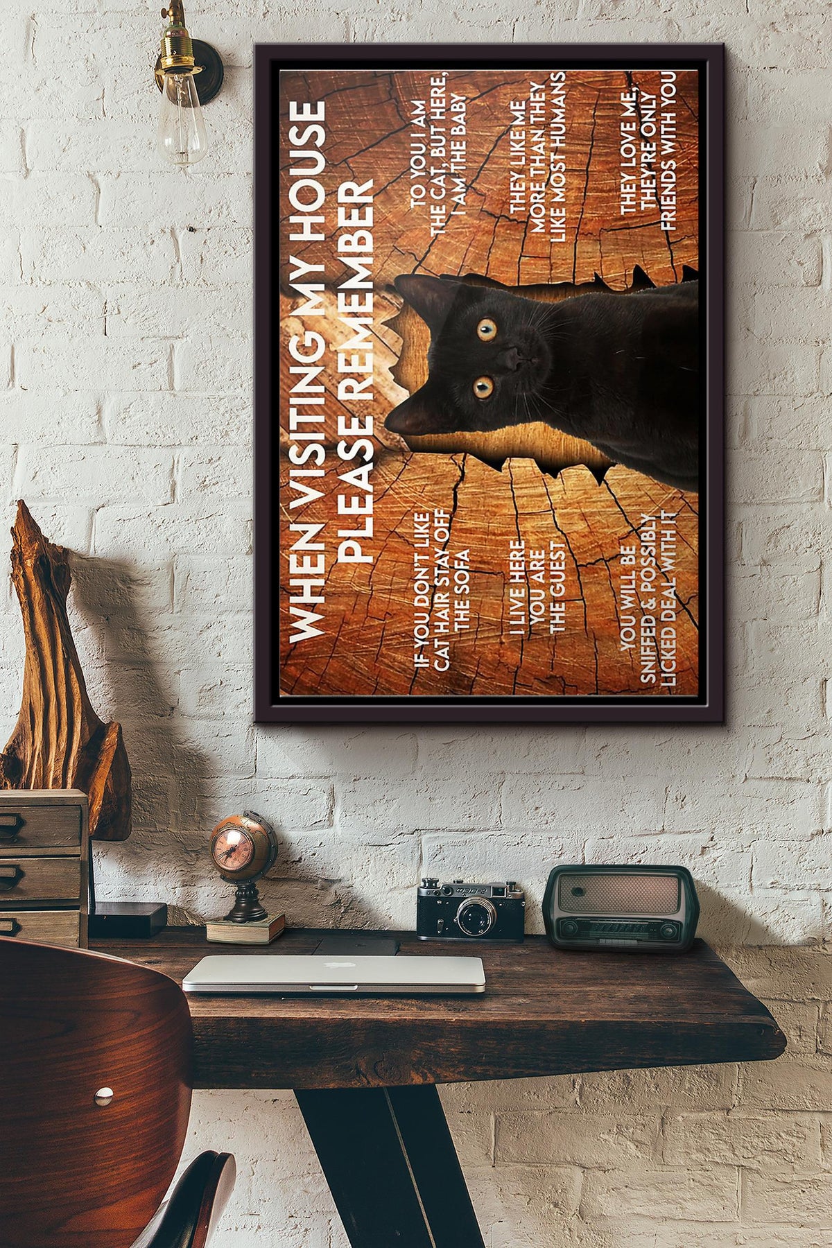 Cat When Visiting My House Please Remember Poster Framed Matte Canvas