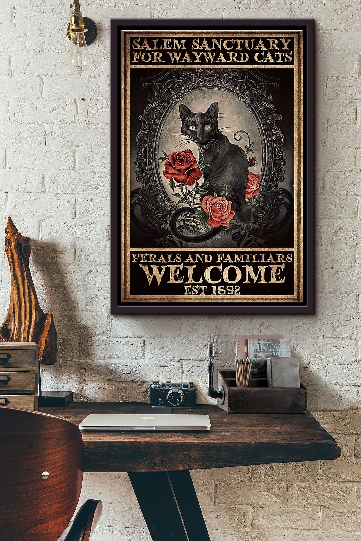 Salem Sanctuary Miror Cats Rose Poster Framed Matte Canvas