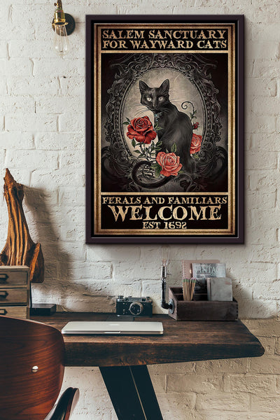 Salem Sanctuary Miror Cats Rose Poster Framed Matte Canvas