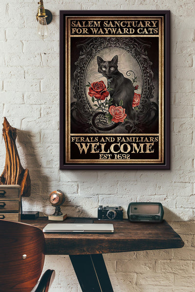 Salem Sanctuary Miror Cats Rose Poster Framed Matte Canvas