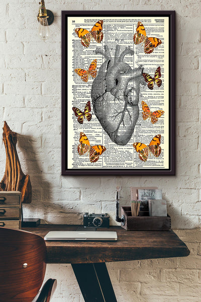 Butterflies Heart Anatomy Cardiologist Dictionary Poster Framed Matte Canvas