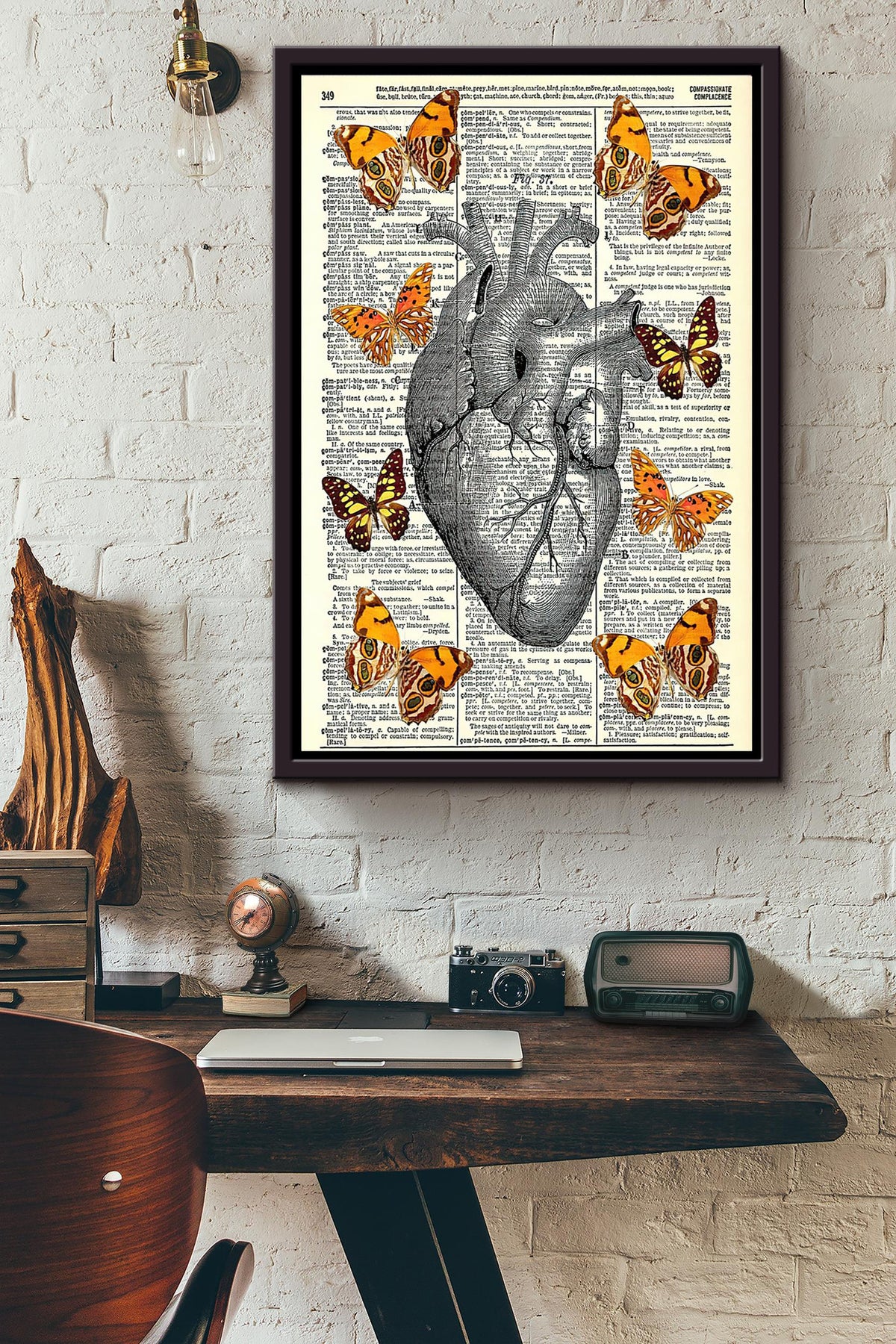 Butterflies Heart Anatomy Cardiologist Dictionary Poster Framed Matte Canvas