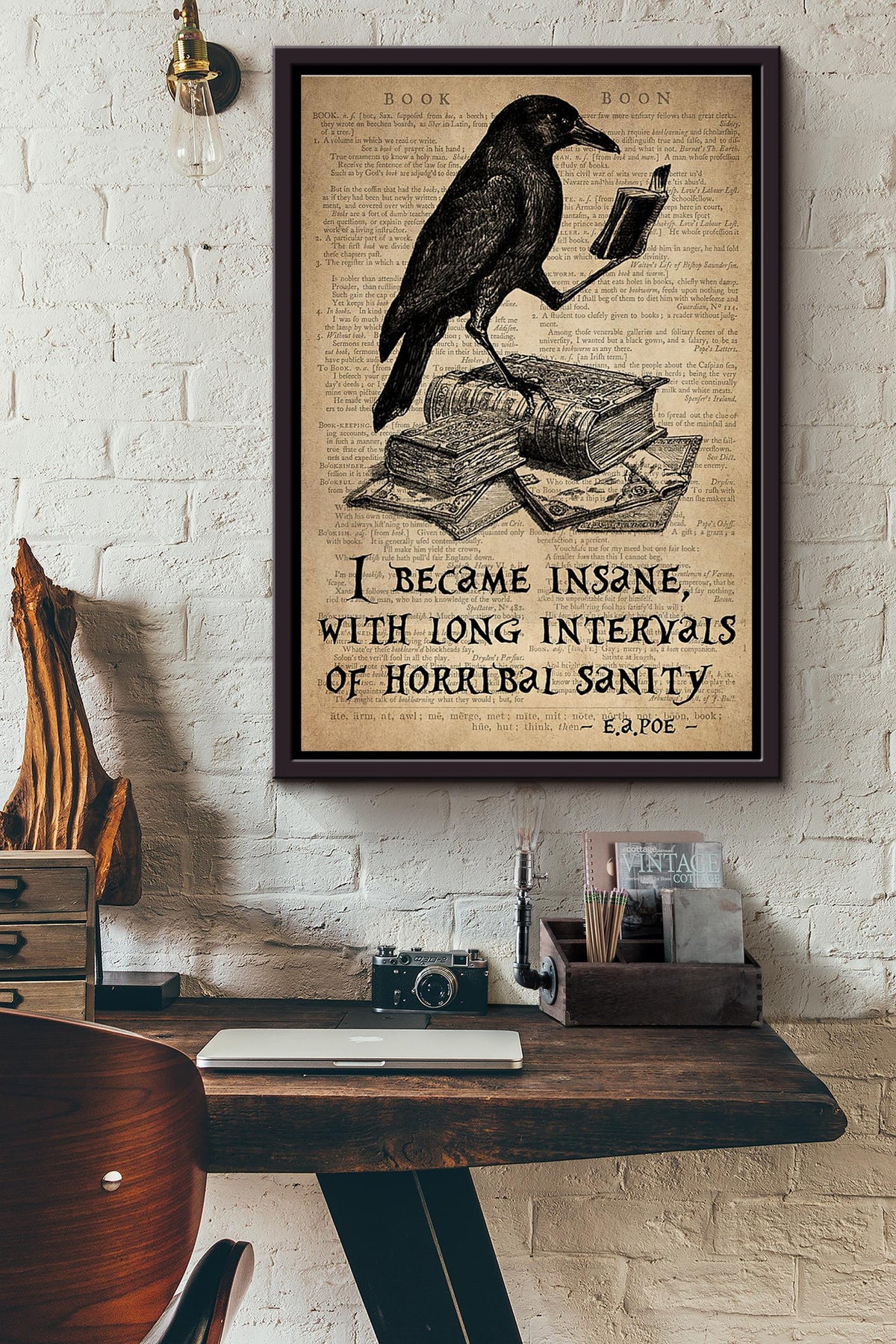 Raven Books I Became Insane With Long Intervals Of Horribal Sanity Poster Framed Matte Canvas