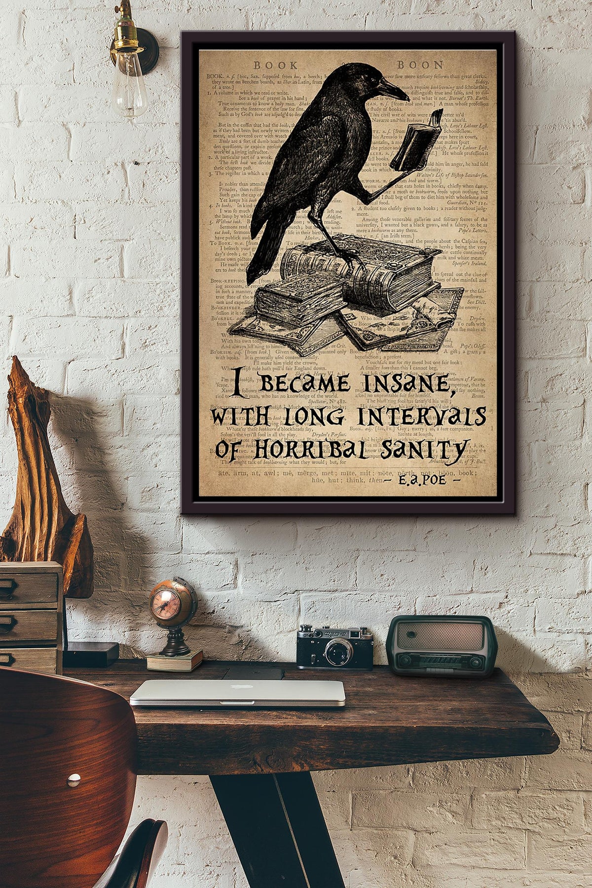 Raven Books I Became Insane With Long Intervals Of Horribal Sanity Poster Framed Matte Canvas