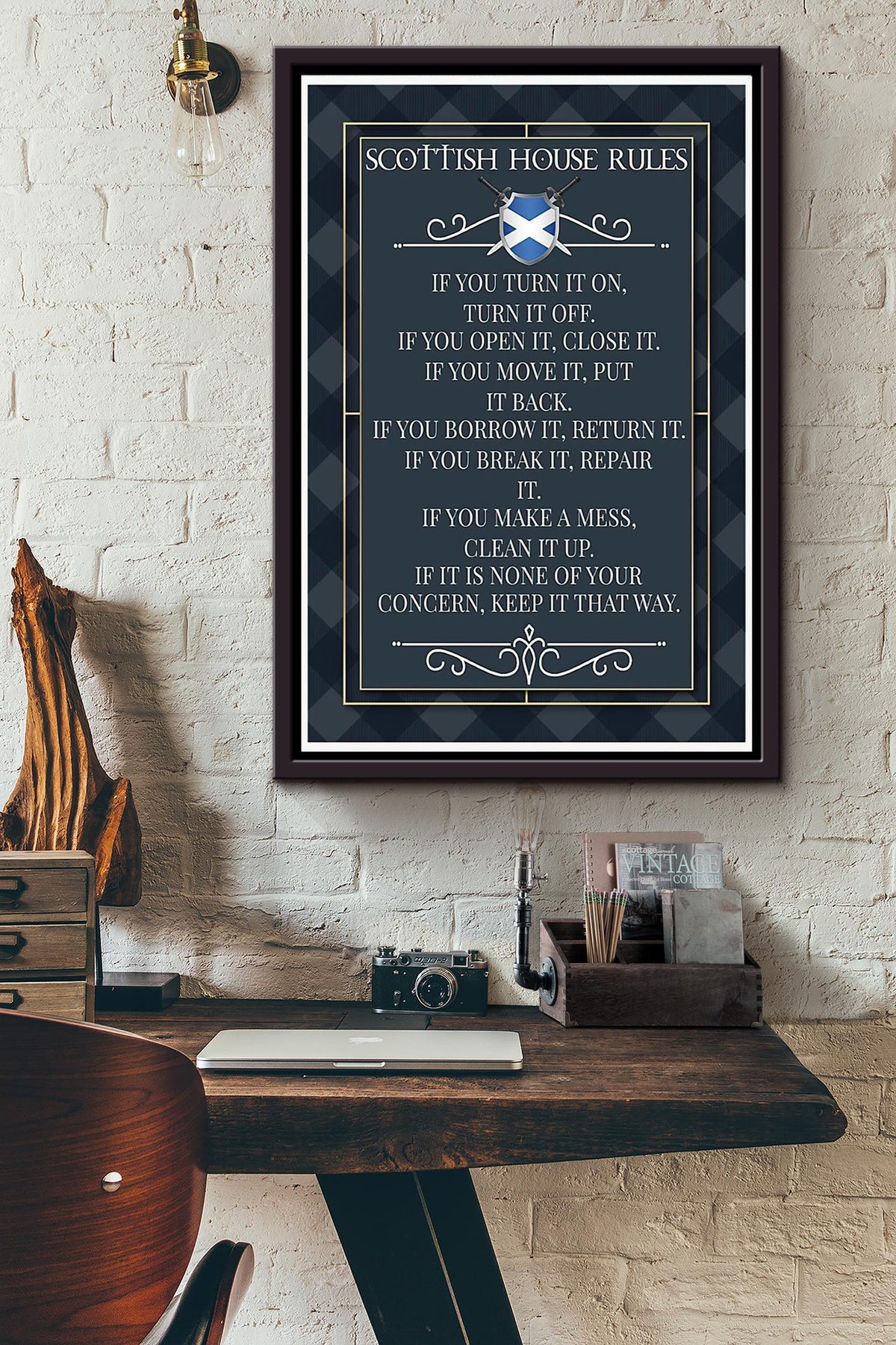 Scottish House Rules Poster Framed Matte Canvas