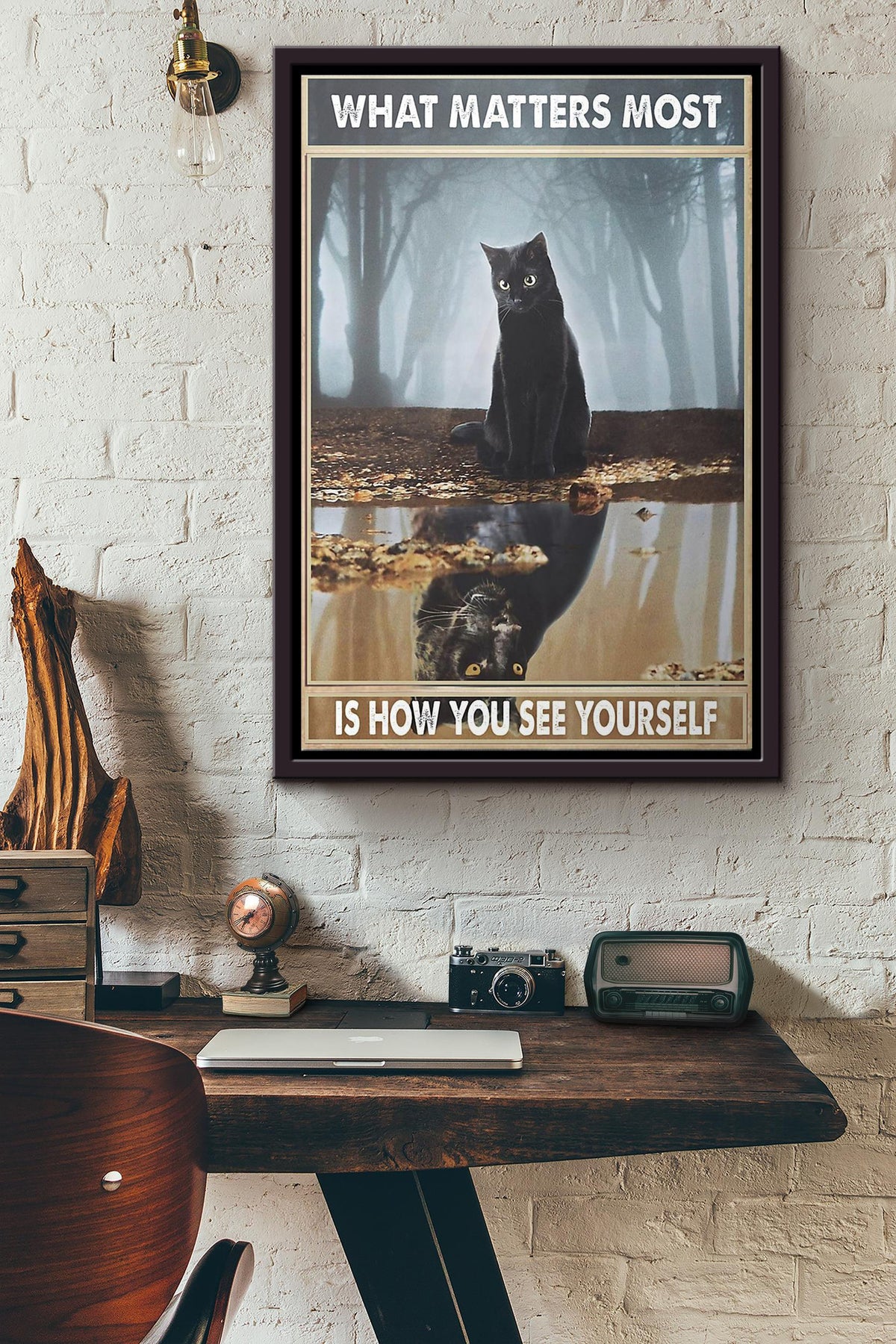 Black Cat What Matters Most Is How You See Yourself Poster Framed Matte Canvas