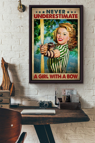 Never Underestimate A Girl With A Bow Archery Poster Framed Matte Canvas