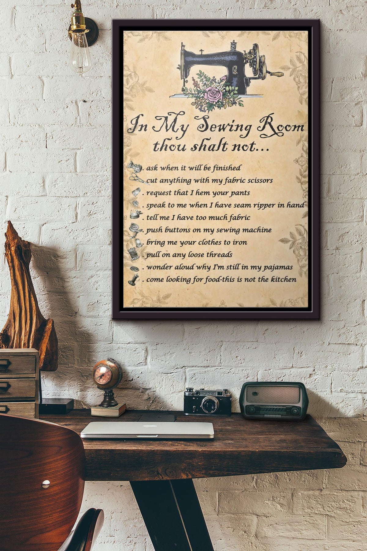 In My Sewing Room Thou Shalt Not Poster Framed Matte Canvas