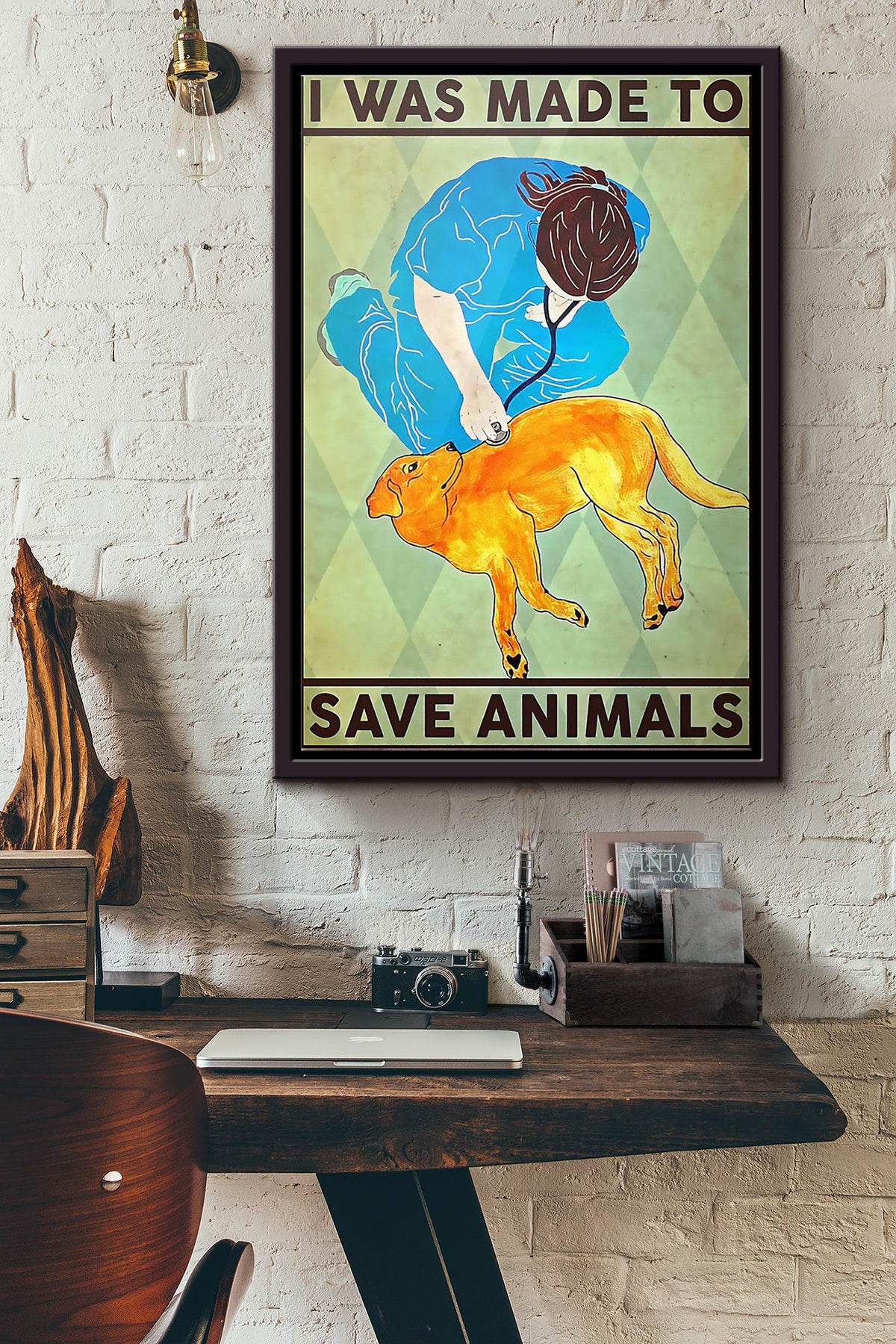 Veterinarian I Was Made To Save Animals Poster Framed Matte Canvas