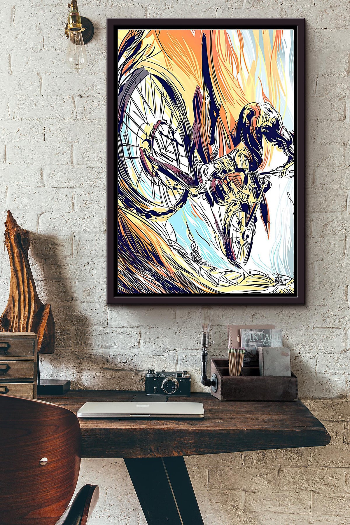 Cycling Color Graphic Poster Framed Matte Canvas