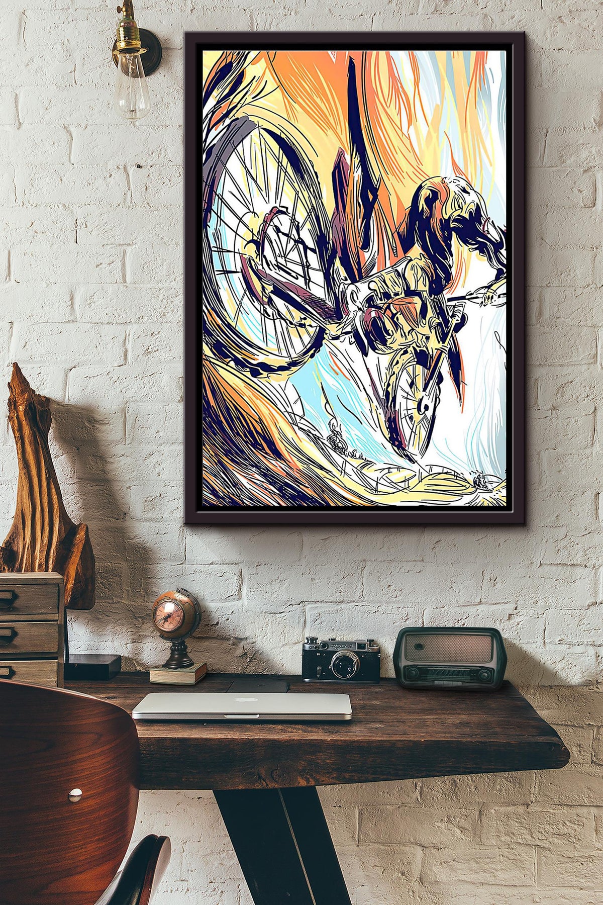 Cycling Color Graphic Poster Framed Matte Canvas