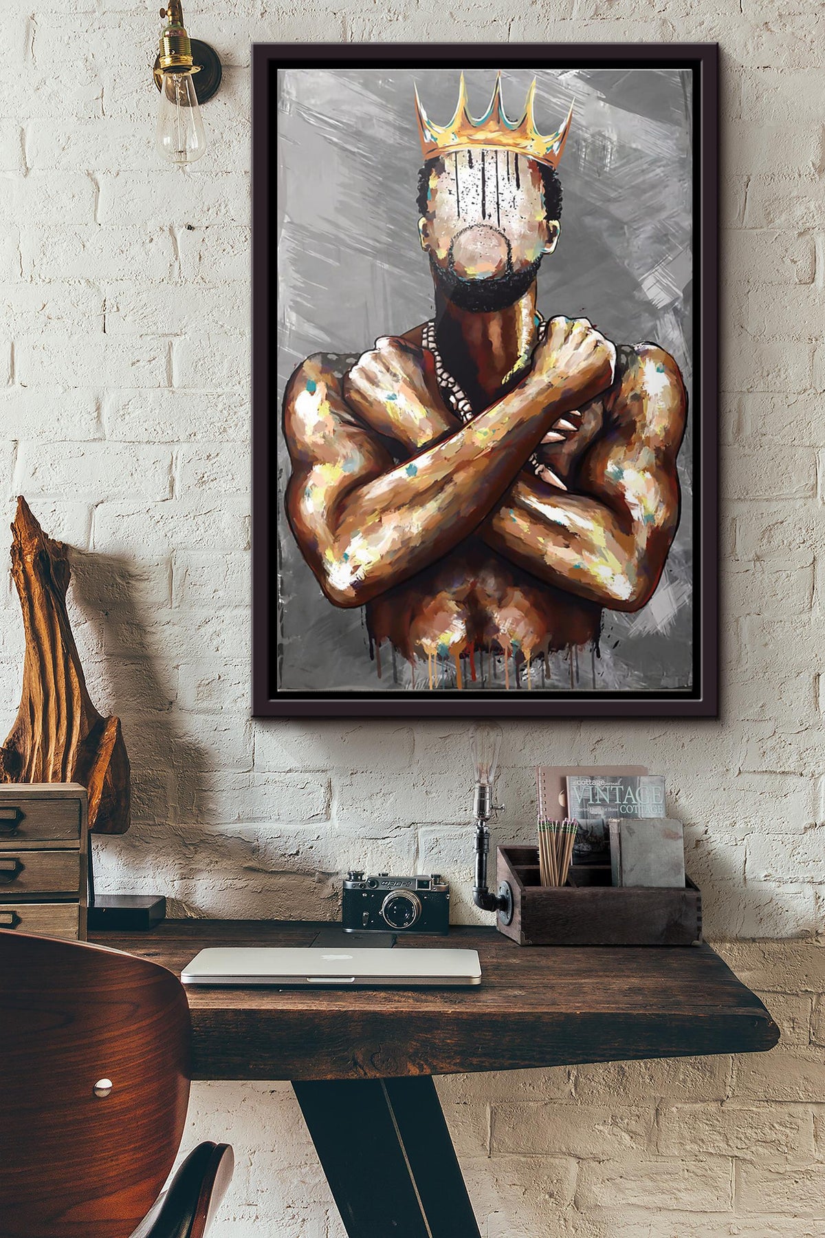 Black King Poster Framed Matte Canvas