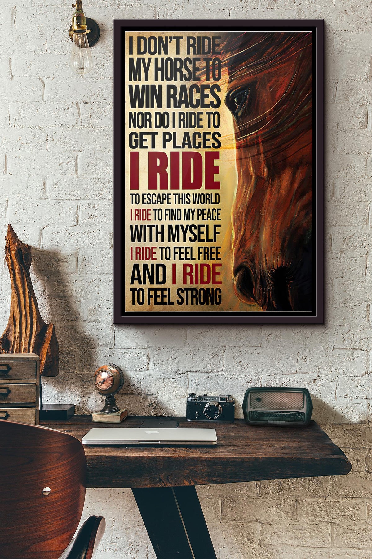 Horse I Dont Ride My Horse To Win Races Nor Do I Ride To Get Places I Ride To Escape This World Poster Framed Matte Canvas