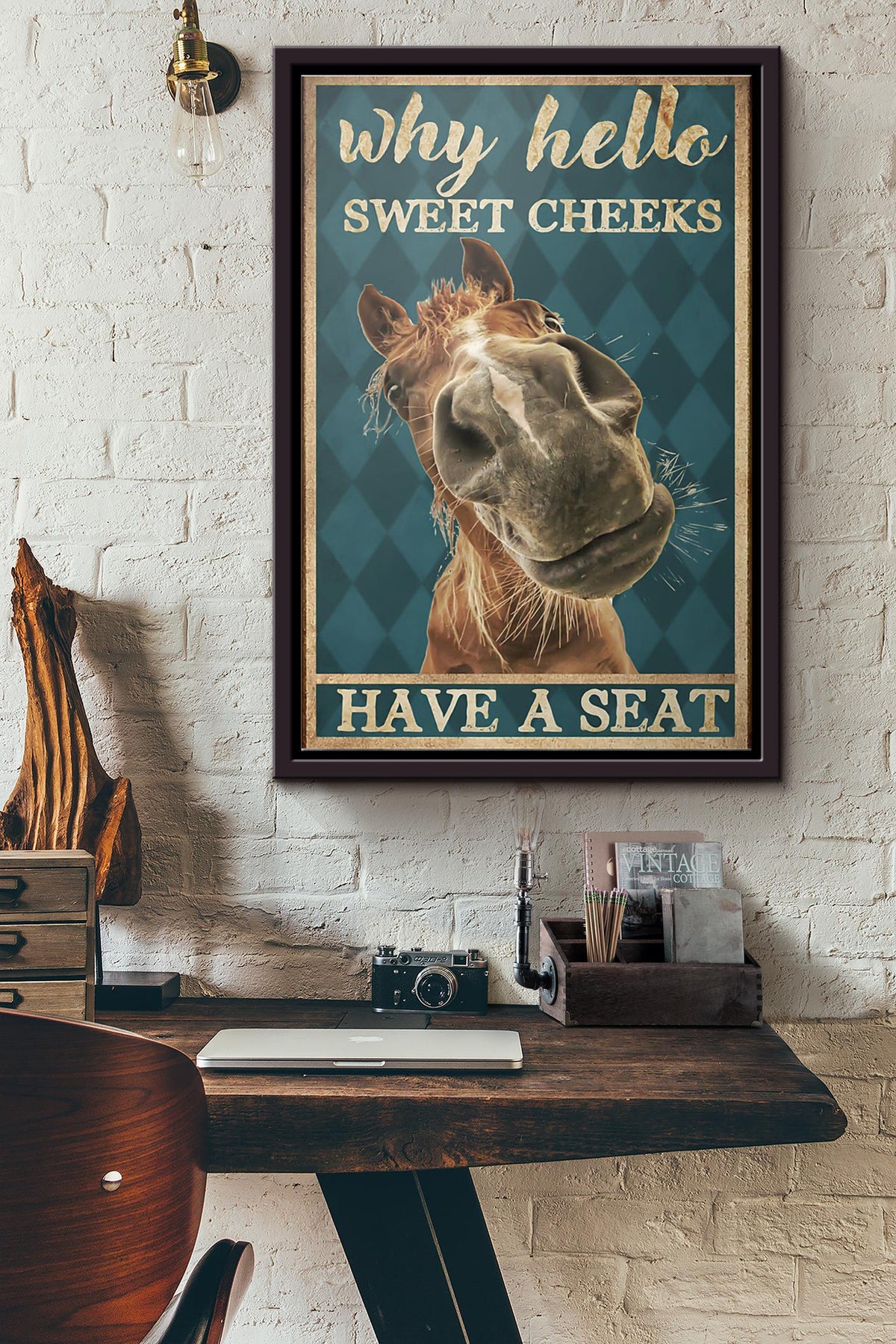 Horse Why Hello Sweet Cheeks Poster Framed Matte Canvas