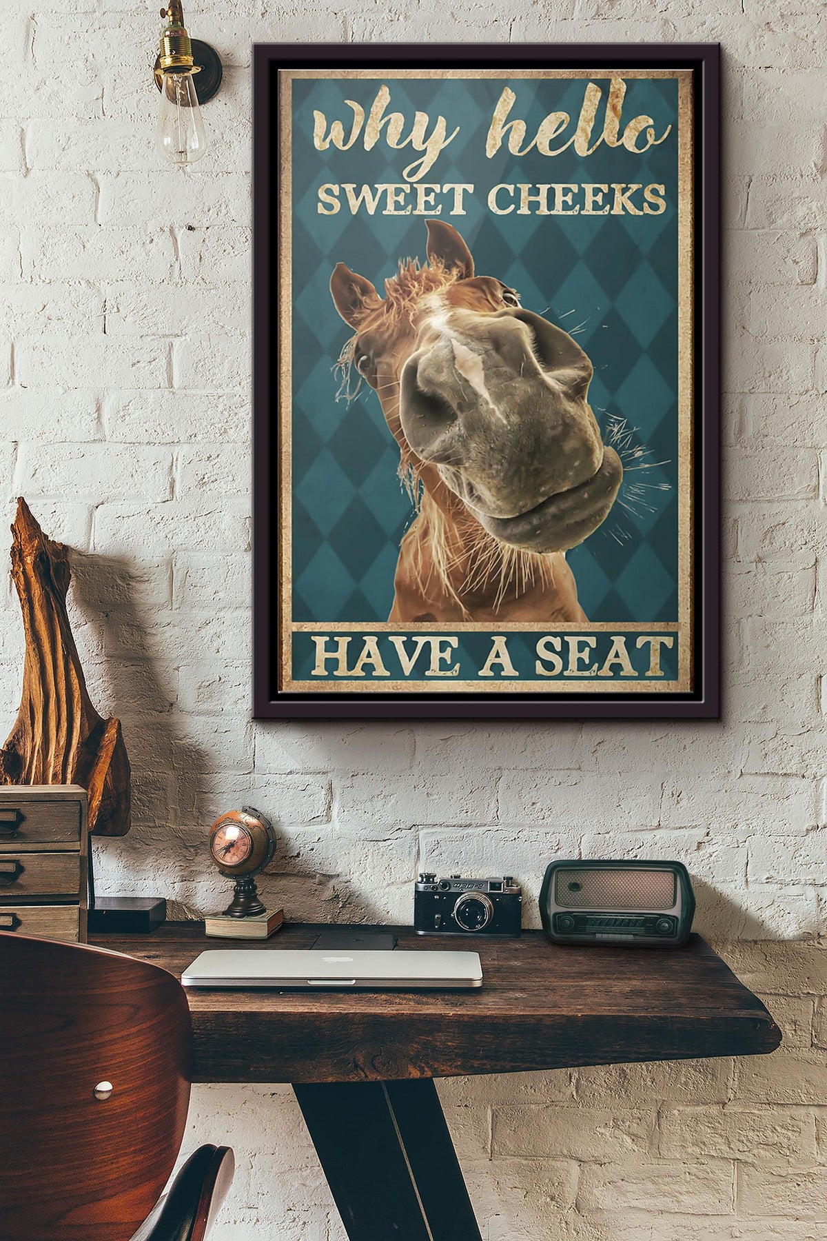 Horse Why Hello Sweet Cheeks Poster Framed Matte Canvas