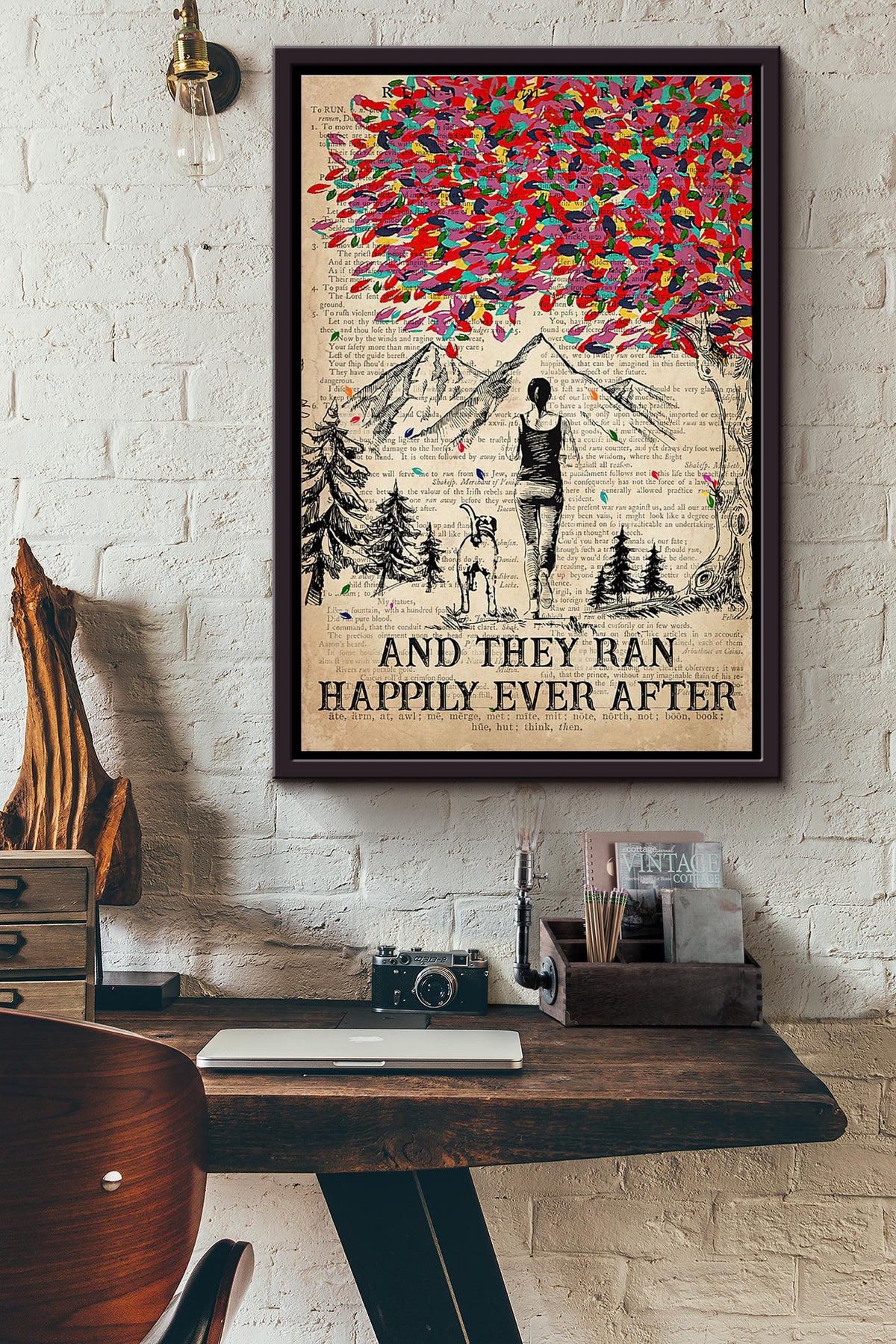 Dog Runner And They Ran Happily Ever After Dictionary Poster Framed Matte Canvas