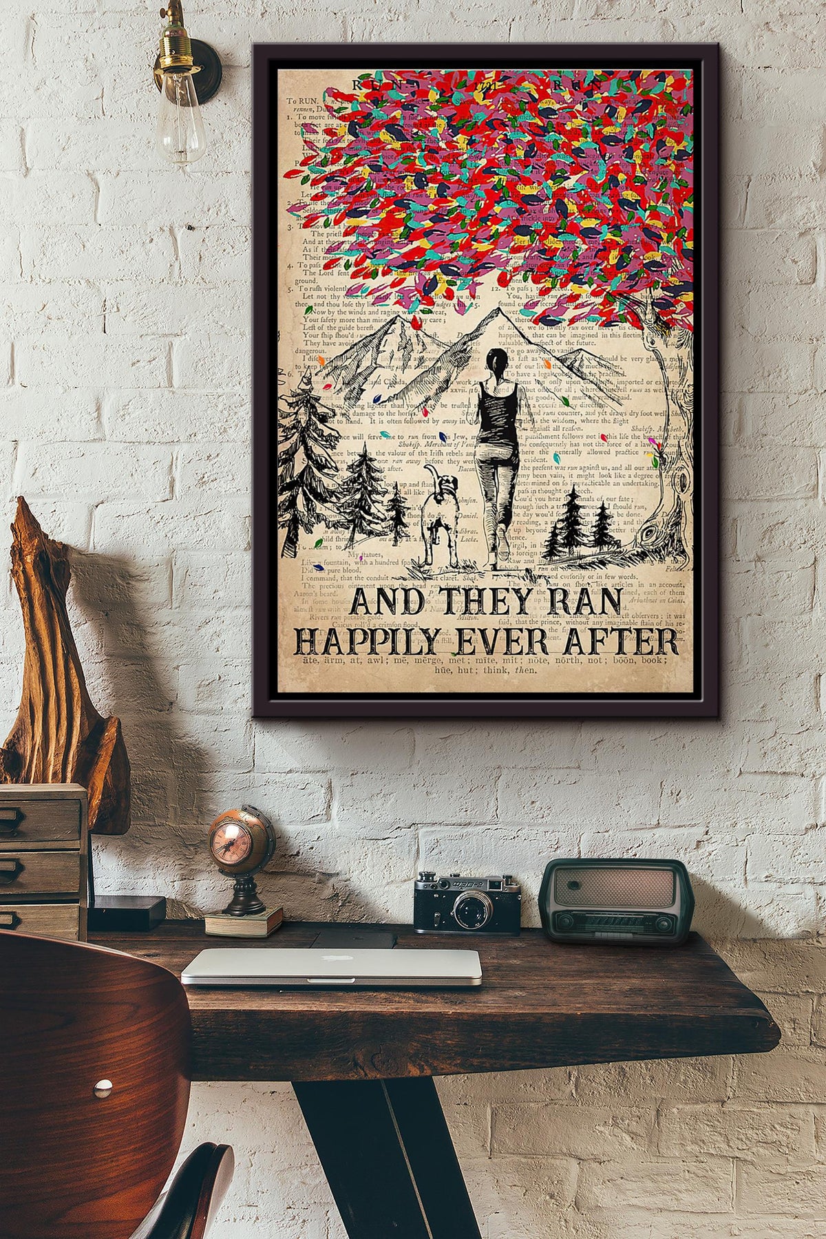 Dog Runner And They Ran Happily Ever After Dictionary Poster Framed Matte Canvas