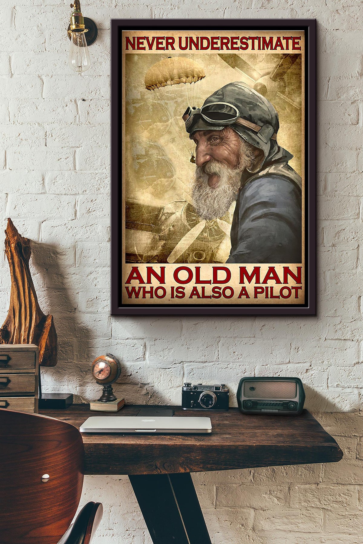 Never Underestimate An Old Man Who Is Also A Pilot V2 Poster Framed Matte Canvas