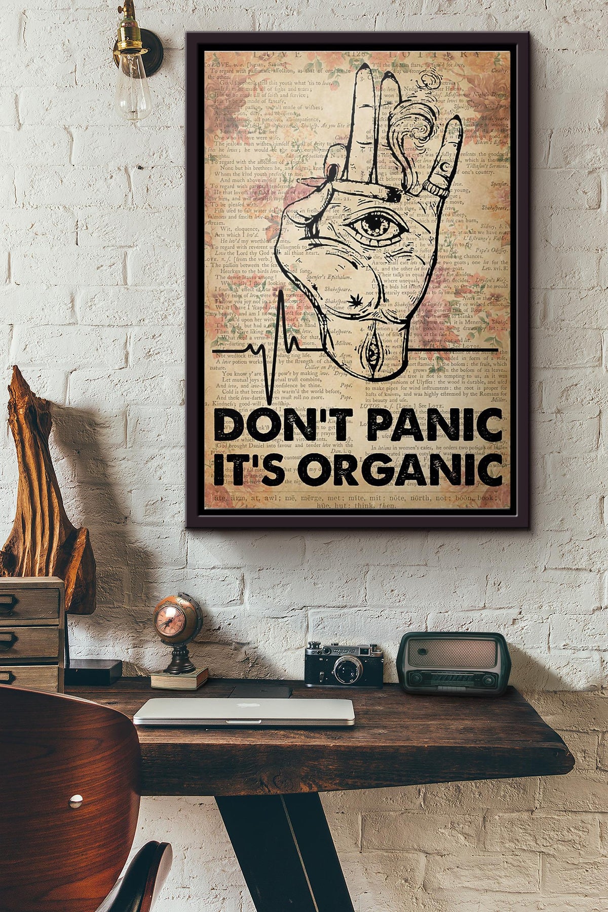Weed Hand Smoking Dont Panic Its Organic Poster Framed Matte Canvas